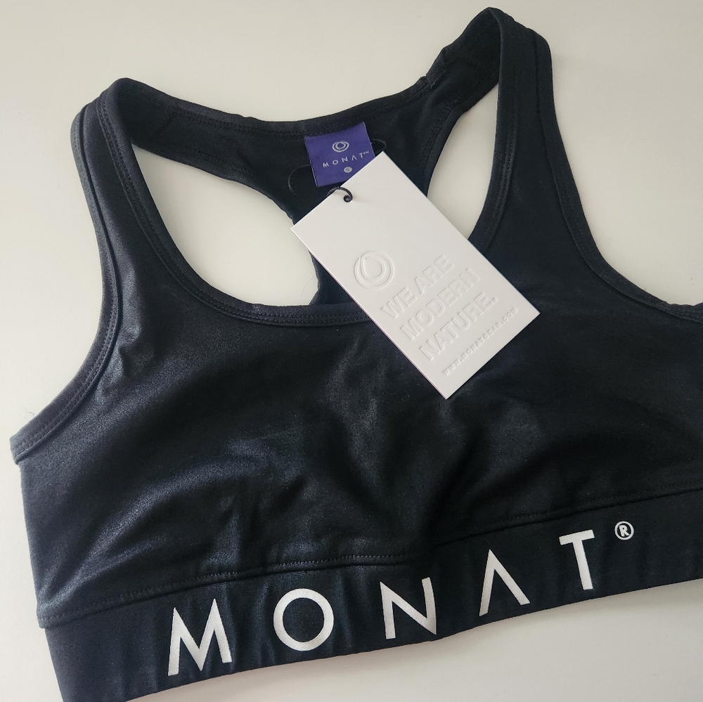 Monat Women's Small Scoop Athletic Sports Bra Black New NWT